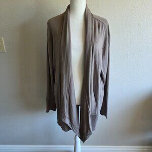 Athleta Size M P Pranayama Restore Wrap Long Open Front Cardigan Tencel Mushroom